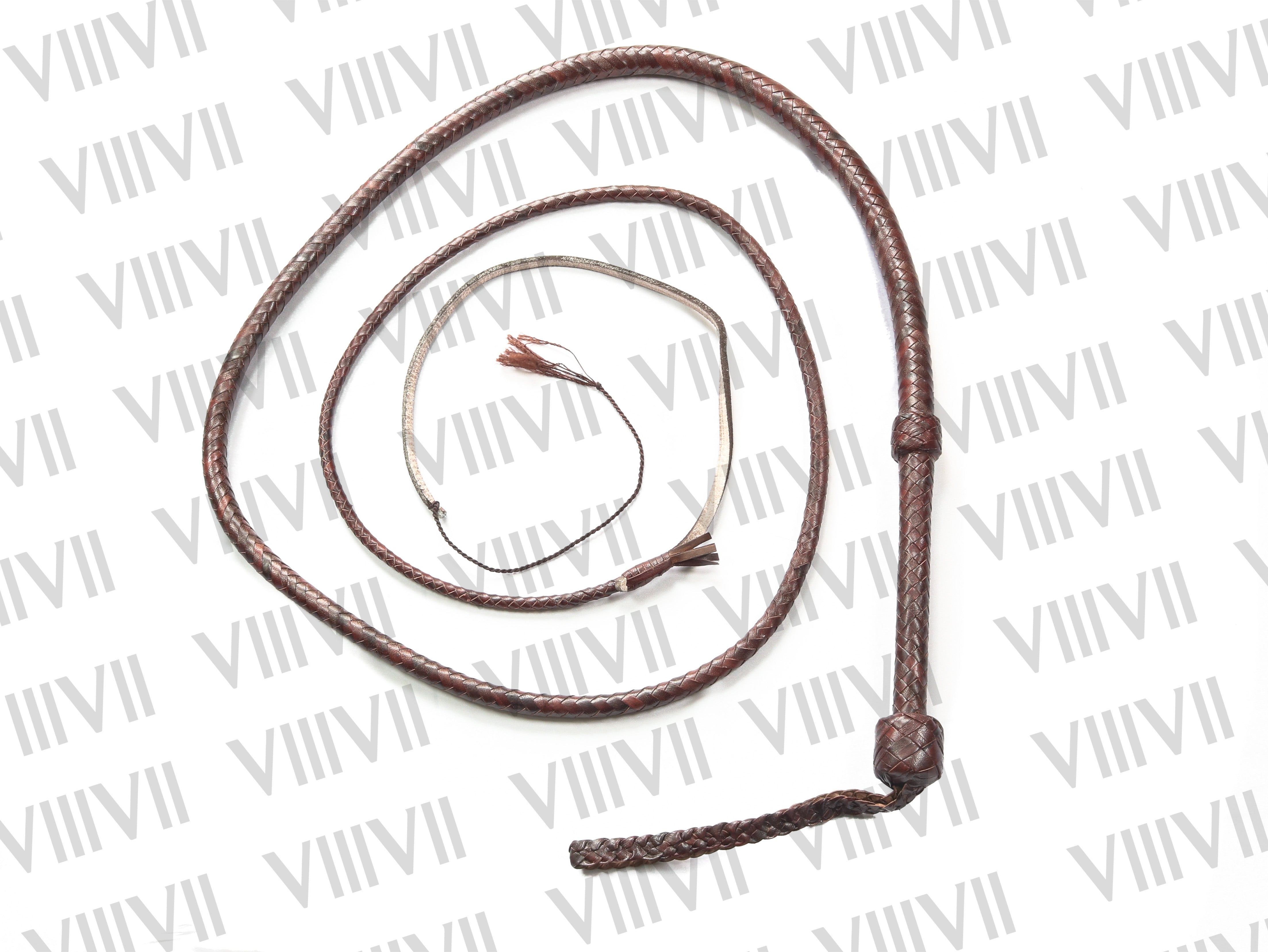 8ft Kangaroo Leather Bullwhip Natural Tan & Brown, 12/16 Plait, Handcrafted Aussie Whip, Indiana Jones Style, Real Hide Bullwhip