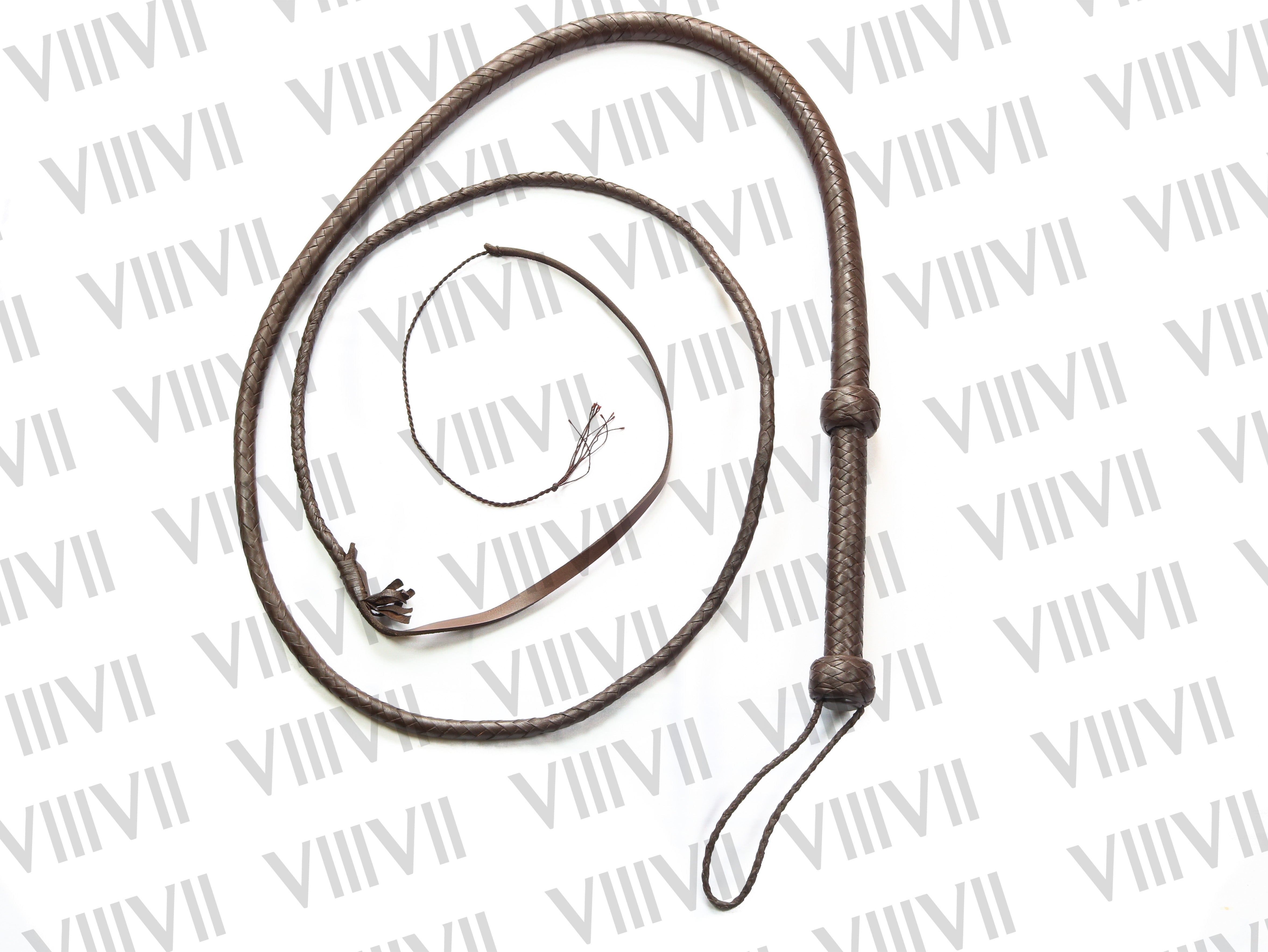 Brown Cow Hide Leather Bull Whip 4ft to 10ft, 12 Plaits Black Indiana Jones Style Handmade Cracking Whip for Training Performance & Cracking