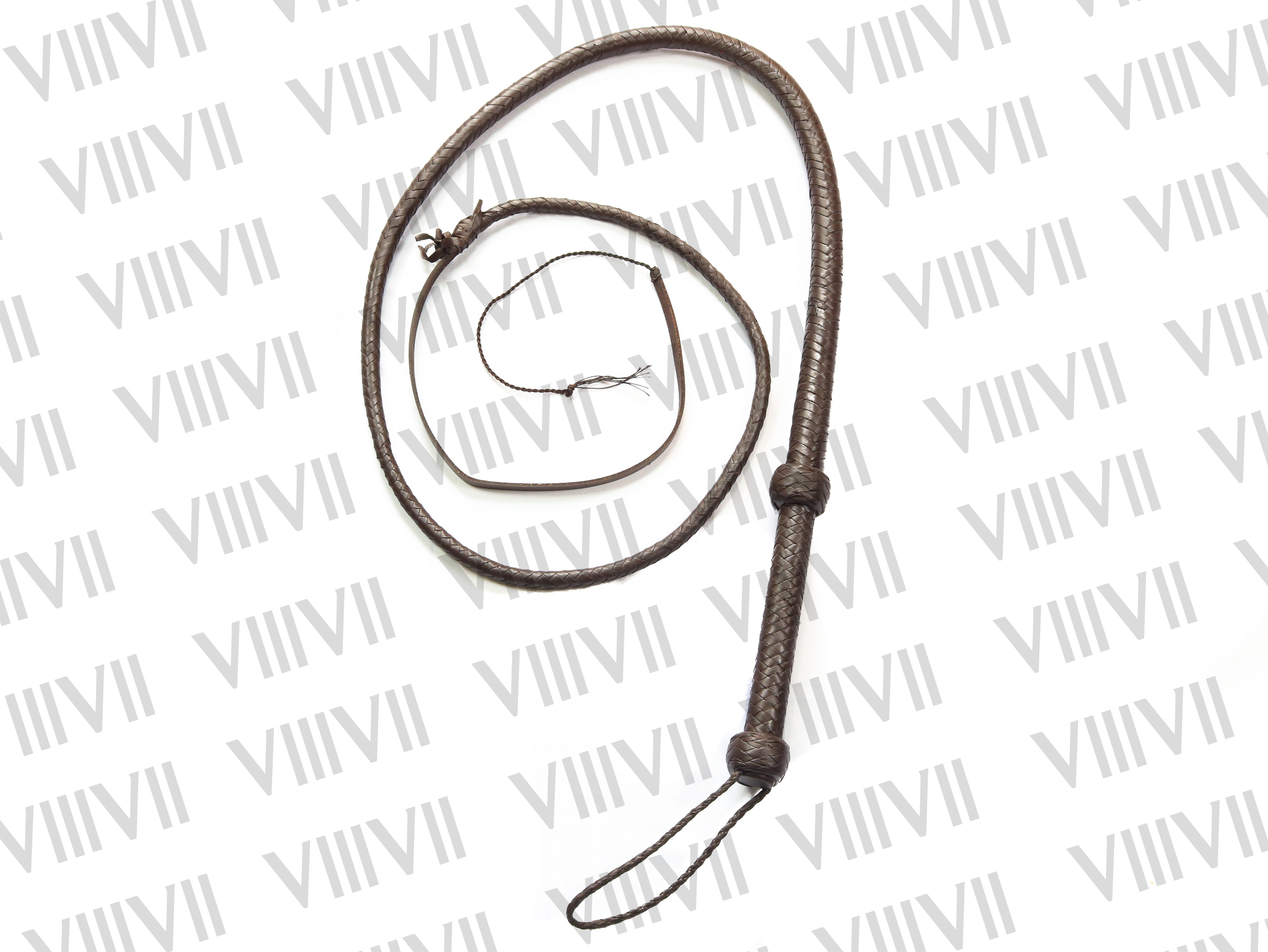 Brown Cow Hide Leather Bull Whip 4ft to 10ft, 12 Plaits Black Indiana Jones Style Handmade Cracking Whip for Training Performance & Cracking