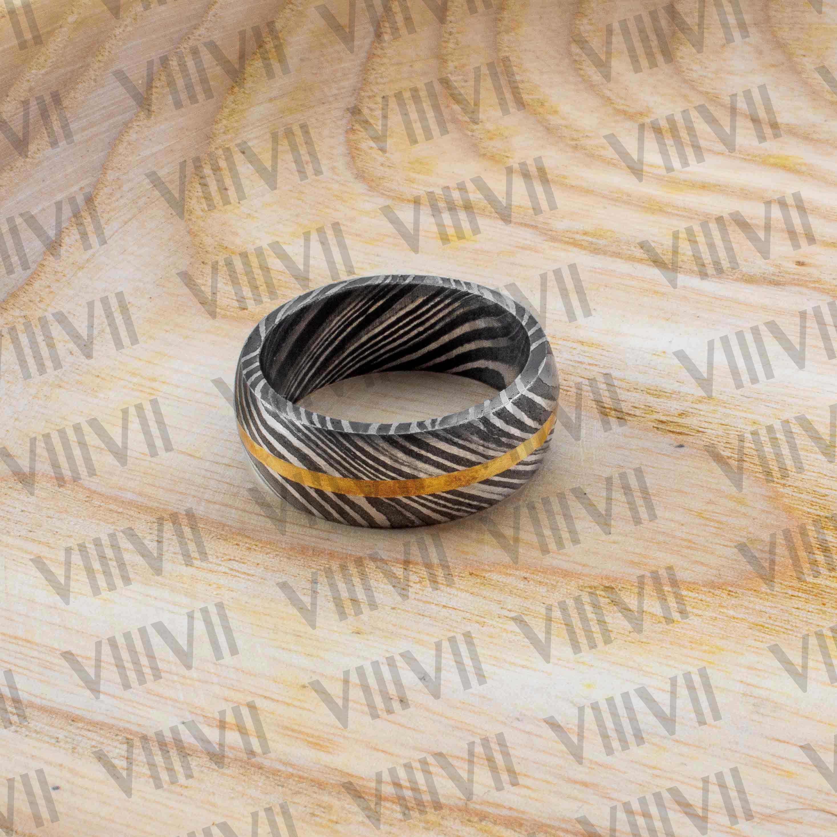 Damascus healing ring with brass infused line comes in beautiful hand carved rosewood gift box