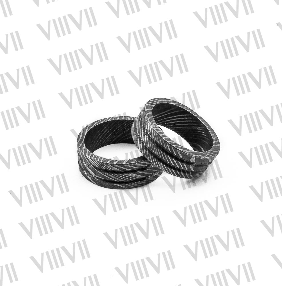 Damascus Steel ring with two grooves. Real Damascus steel