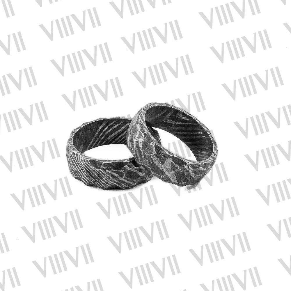 handmade Damascus Steel Ring with Hammer Rock Finish Custom Made