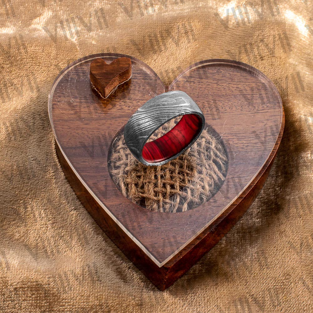 Forge Damascus ring Men's Wedding Band with an exquisite pattern and Red colored