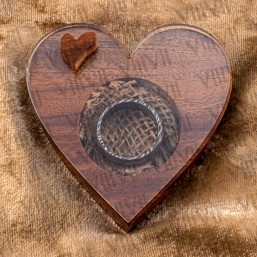 Damascus steel duo copper inlay ring with rosewood gift box