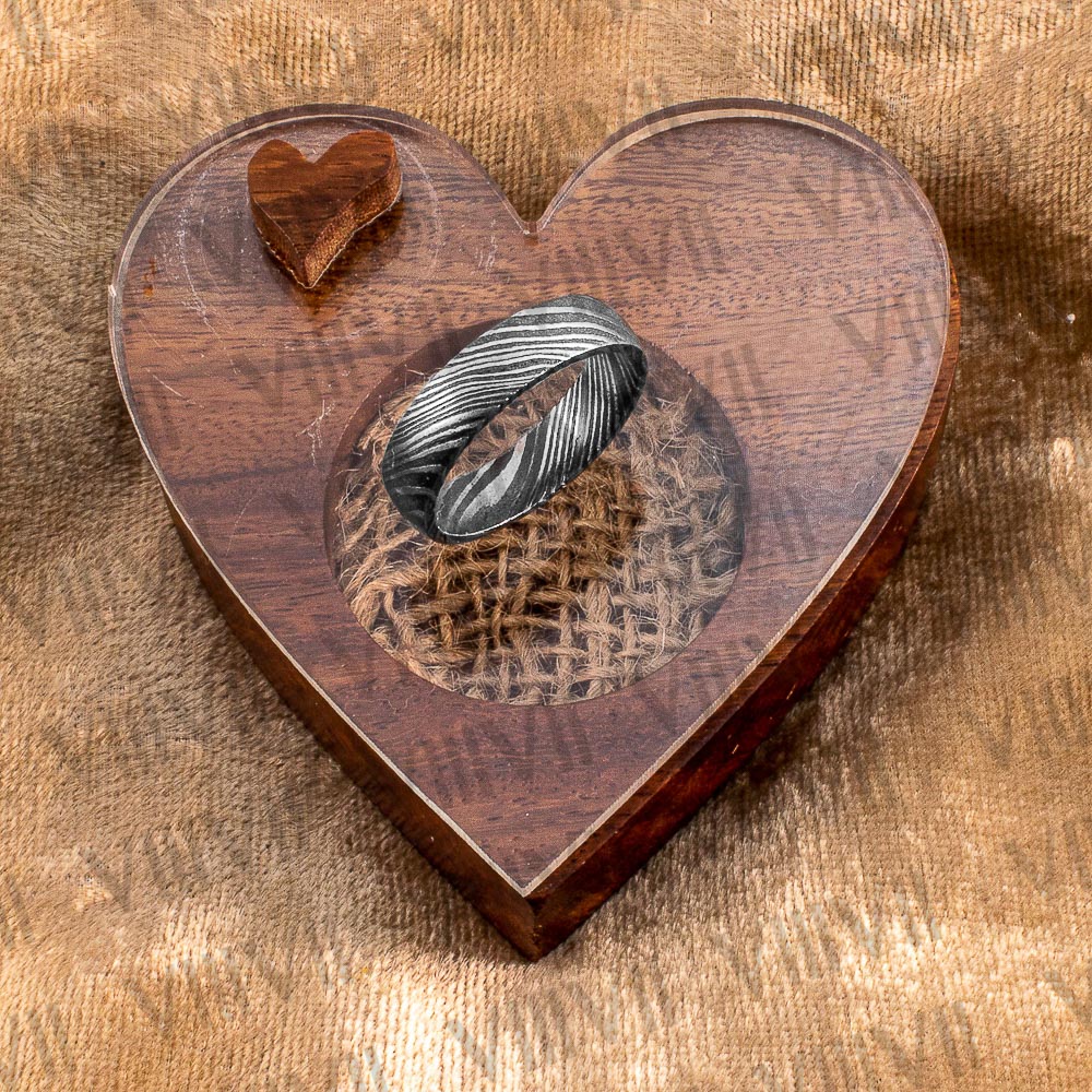 French style Damascus steel Ring with rosewood gift box