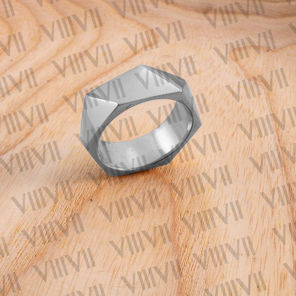 Tri facet stainless steel ring high polished finish with beautiful rosewood box