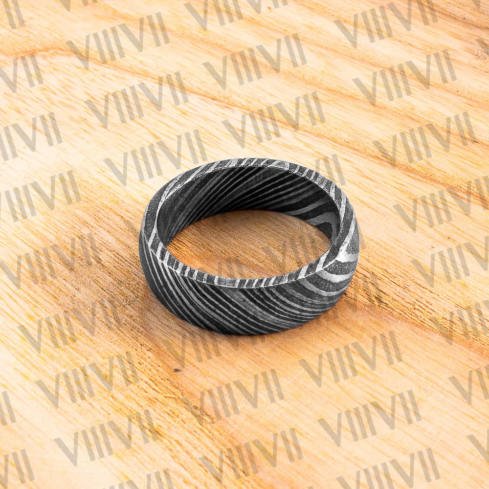 French style Damascus steel Ring with rosewood gift box
