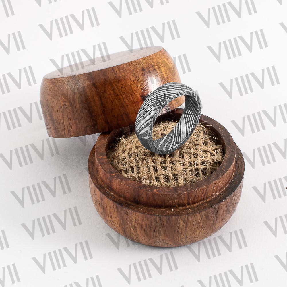 French style Damascus steel Ring with rosewood gift box