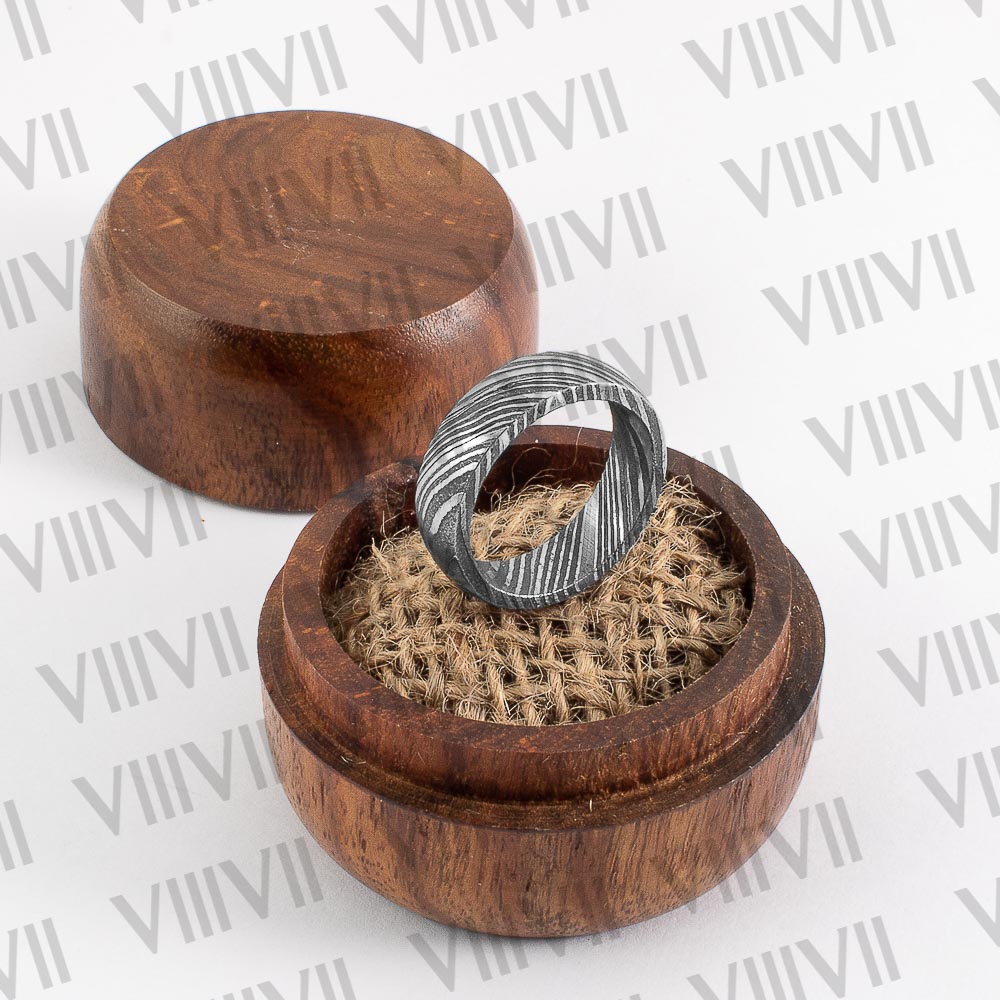 French style Damascus steel Ring with rosewood gift box