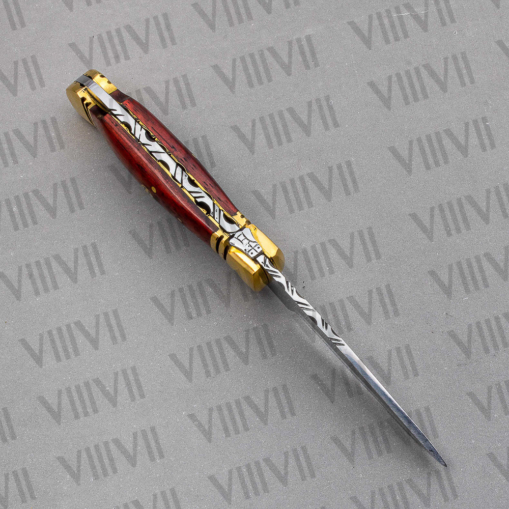 D2 Steel Folding Pocket Knife with Dollar Wood Handle – Handmade Knife with Leather Sheath or Wooden Gift Box (Square or Heart)