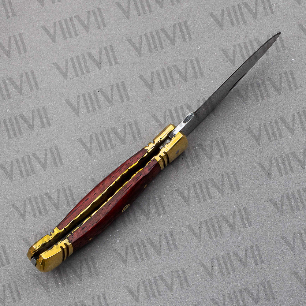 D2 Steel Folding Pocket Knife with Dollar Wood Handle – Handmade Knife with Leather Sheath or Wooden Gift Box (Square or Heart)