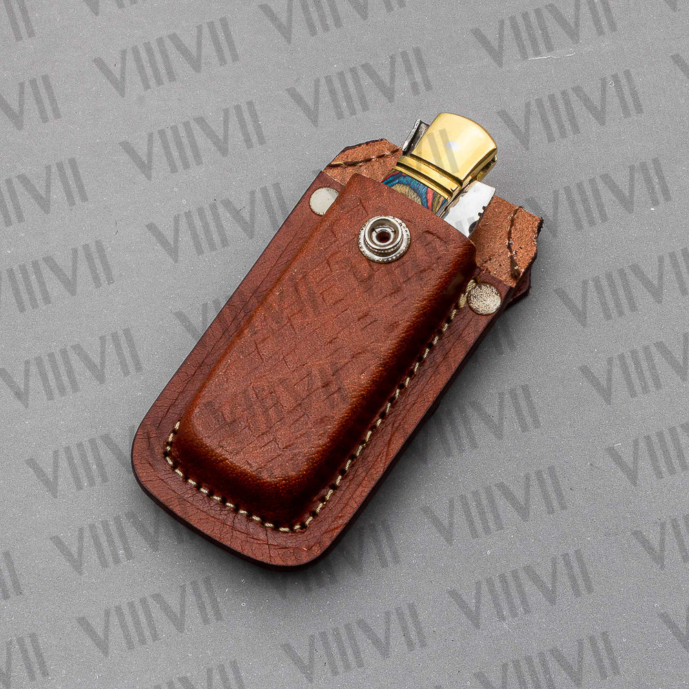 D2 Steel Folding Pocket Knife with Multiwood Handle – Handmade EDC Knife with Leather Sheath or Gift Box (Square or Heart)