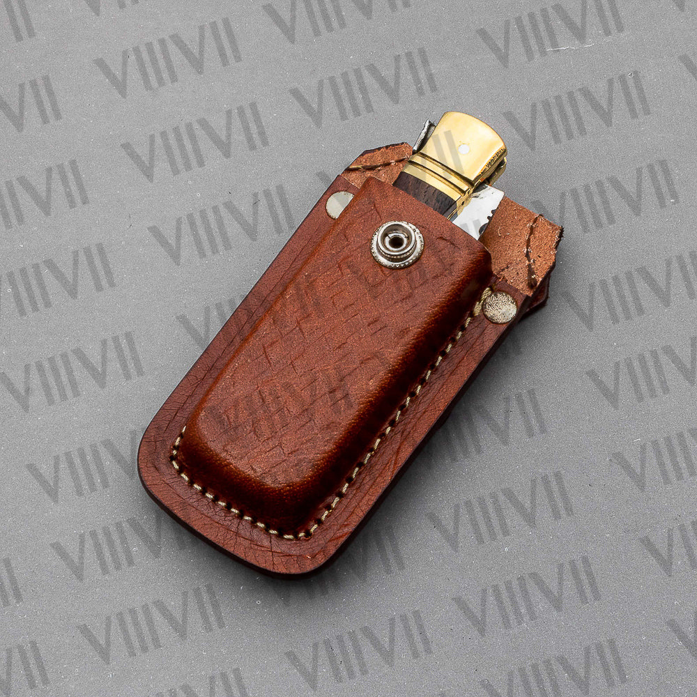 Handmade D2 Steel Folding Pocket Knife with Rosewood Handle – With Leather Sheath, Square Box, or Heart Gift Box
