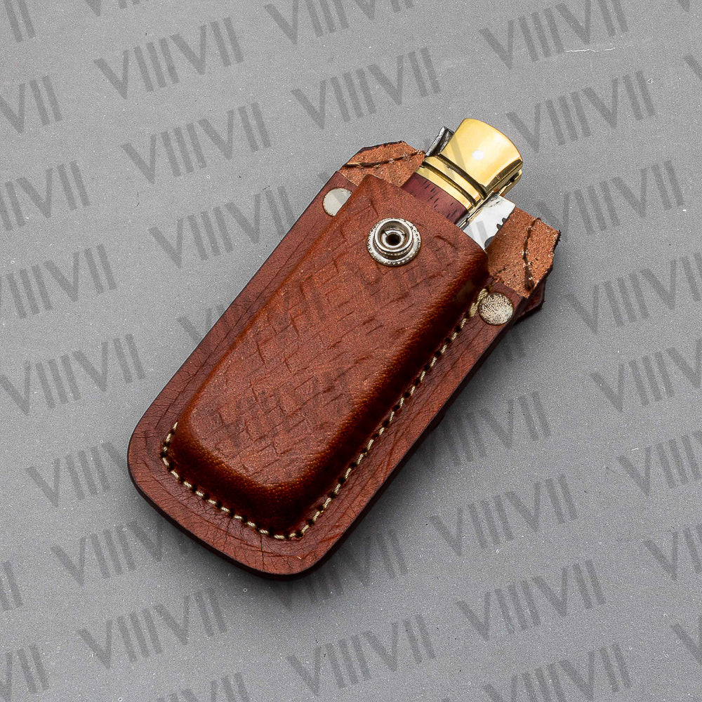 D2 Steel Folding Pocket Knife with Dollar Wood Handle – Handmade Knife with Leather Sheath or Wooden Gift Box (Square or Heart)