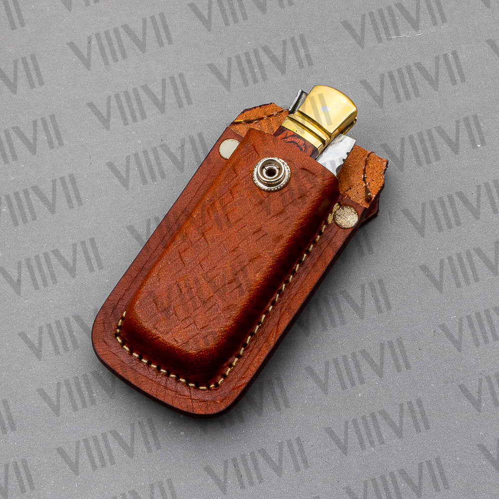 Handmade D2 Steel Folding Pocket Knife with Pakka Wood Handle – With Leather Sheath, Square Box, or Heart Gift Box