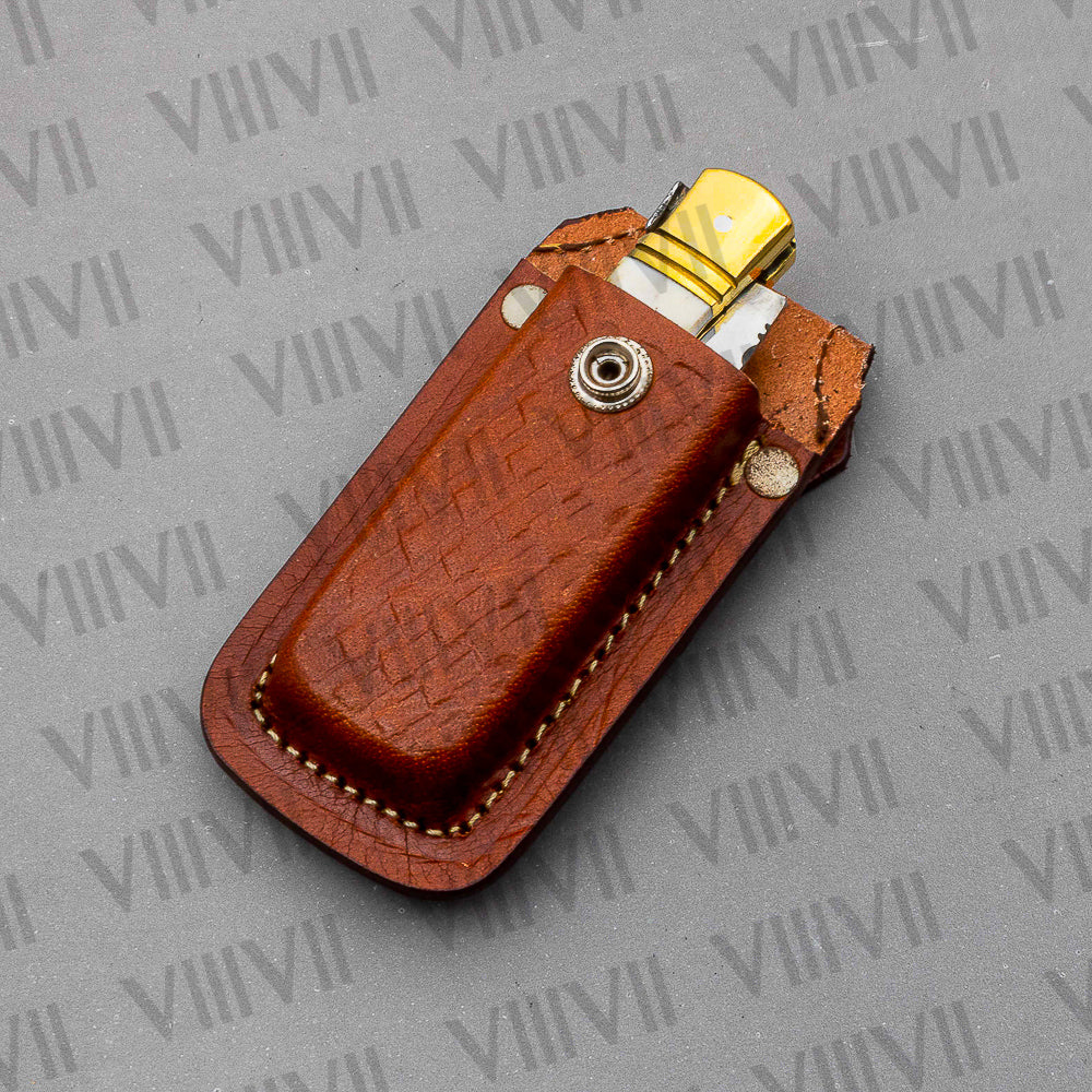 Handmade D2 Steel Folding Pocket Knife with Stag Horn Handle – With Leather Sheath, Square Gift Box, or Heart Gift Box