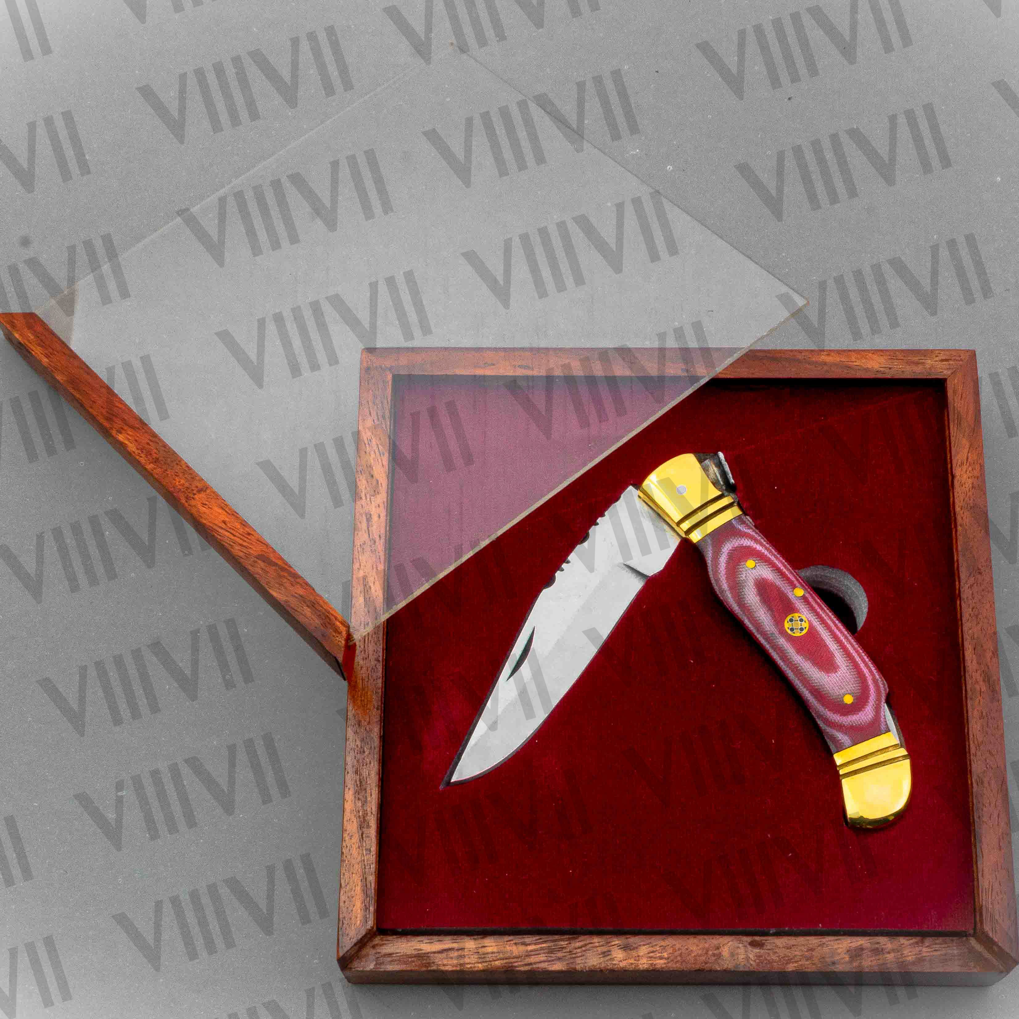 D2 Steel Folding Pocket Knife with Red Micarta Handle – Handmade Knife with Sheath, Square or Heart Gift Box