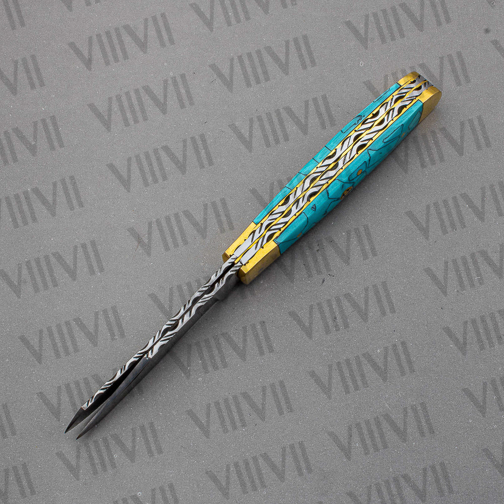 Double Blade Pocket Knife with Turquoise Handle | Trapper Folding Knife with Clip & Spey Blades – Gift Box or Leather Sheath