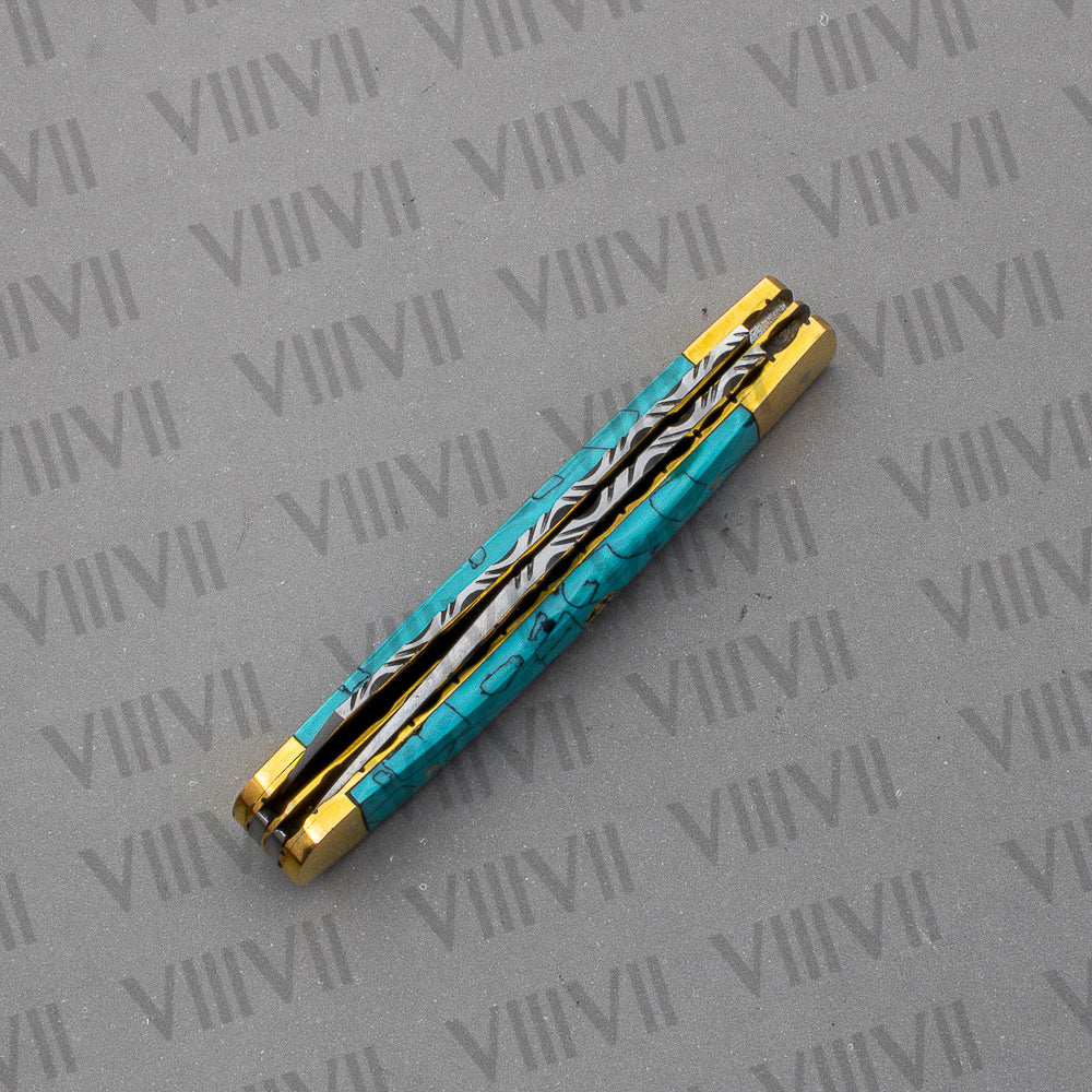 Double Blade Pocket Knife with Turquoise Handle | Trapper Folding Knife with Clip & Spey Blades – Gift Box or Leather Sheath