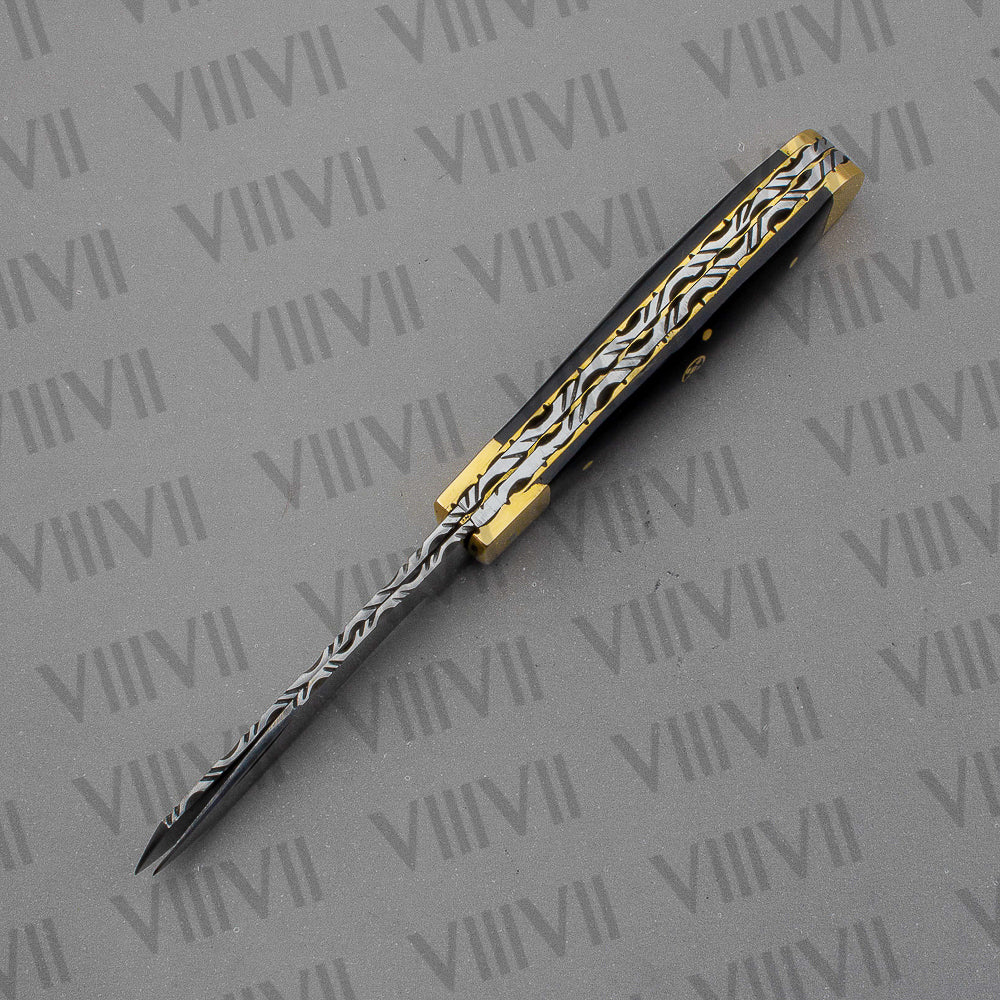 Double Blade Pocket Knife with Bull Horn Handle | Trapper Knife with Spey & Clip Point Blades – Gift Box or Leather Sheath Option