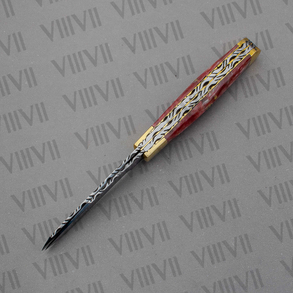 Double Blade Pocket Knife with Pink Resin Handle | Trapper Folding Knife with Clip & Spey Blades – Gift Box or Leather Sheath