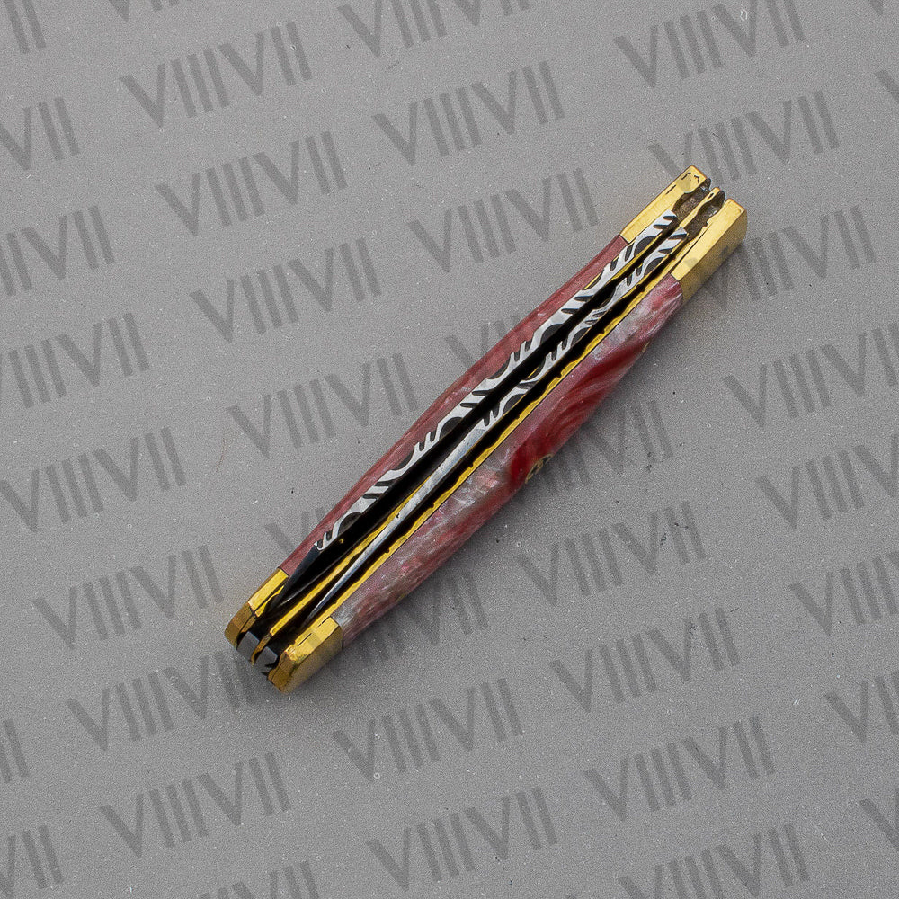 Double Blade Pocket Knife with Pink Resin Handle | Trapper Folding Knife with Clip & Spey Blades – Gift Box or Leather Sheath