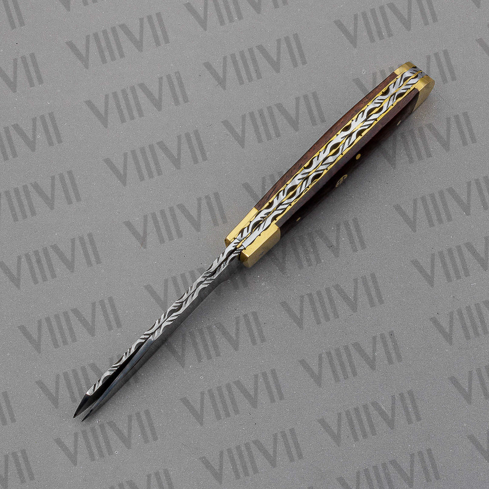 Double Blade Pocket Knife with Rosewood Handle | Trapper Folding Knife with Spey & Clip Point Blades – Gift Box or Leather Sheath