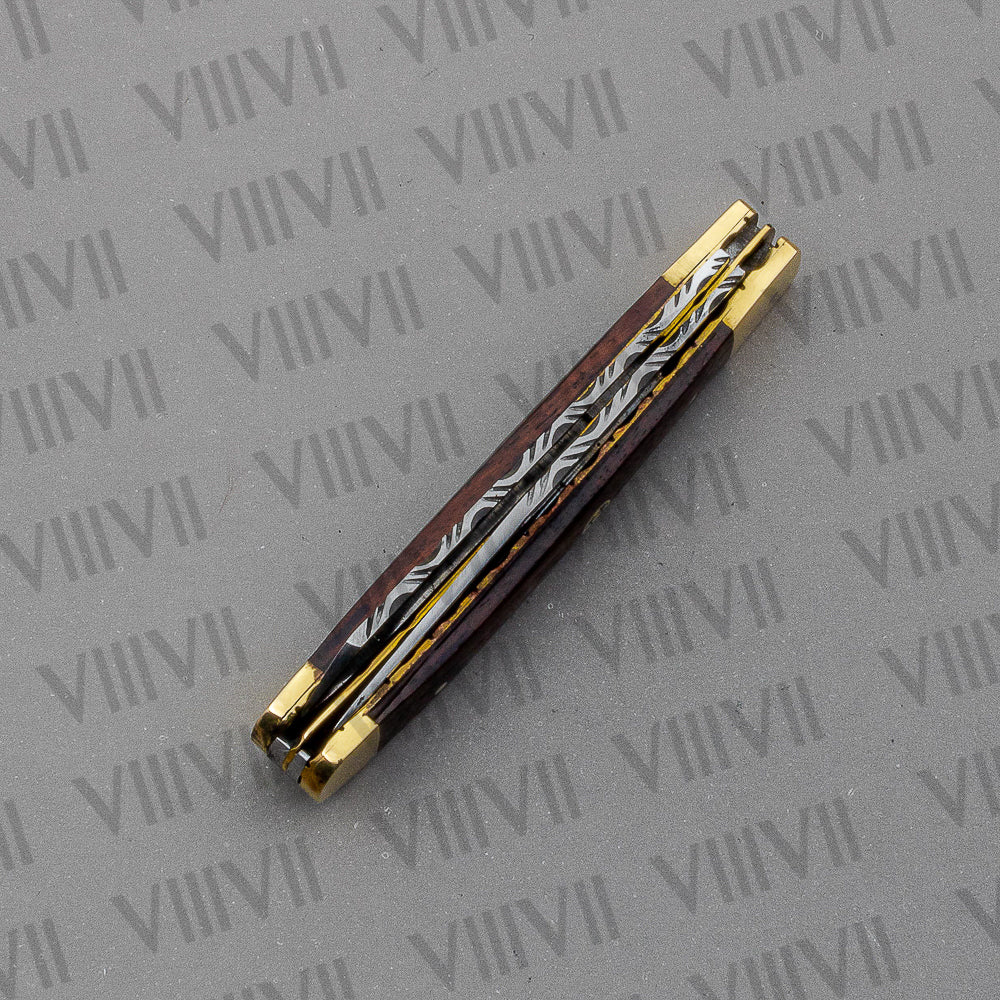 Double Blade Pocket Knife with Rosewood Handle | Trapper Folding Knife with Spey & Clip Point Blades – Gift Box or Leather Sheath