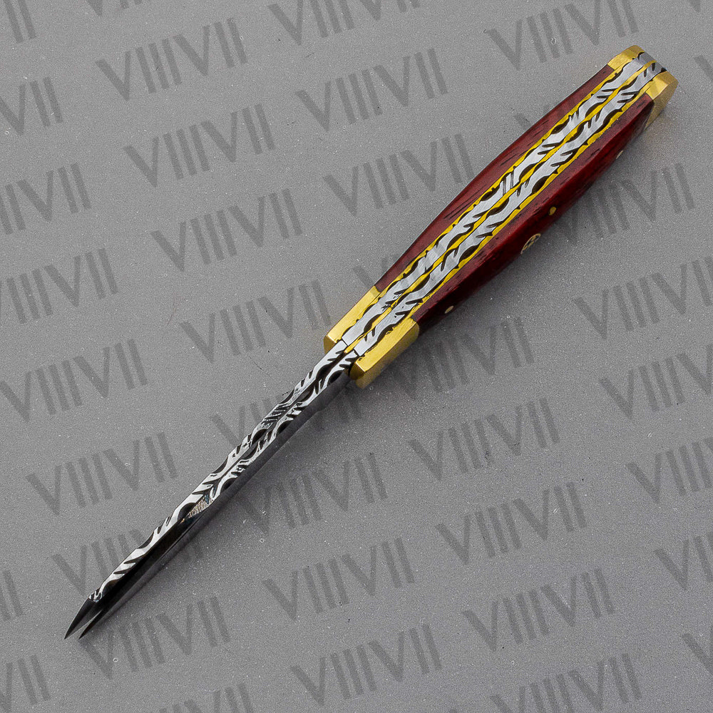 Double Blade Pocket Knife with Dollar Wood Handle | Trapper Folding Knife with Spey & Clip Point Blades – Gift Box or Leather Sheath Option