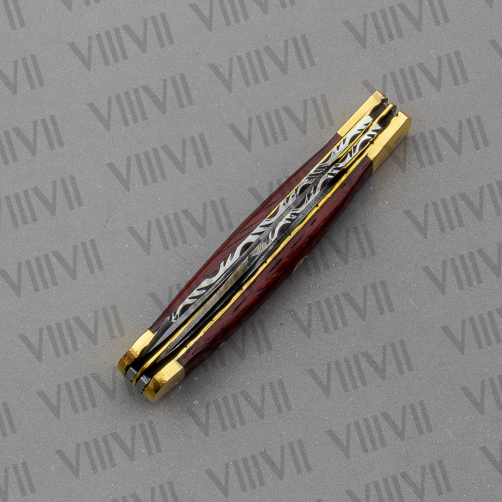 Double Blade Pocket Knife with Dollar Wood Handle | Trapper Folding Knife with Spey & Clip Point Blades – Gift Box or Leather Sheath Option