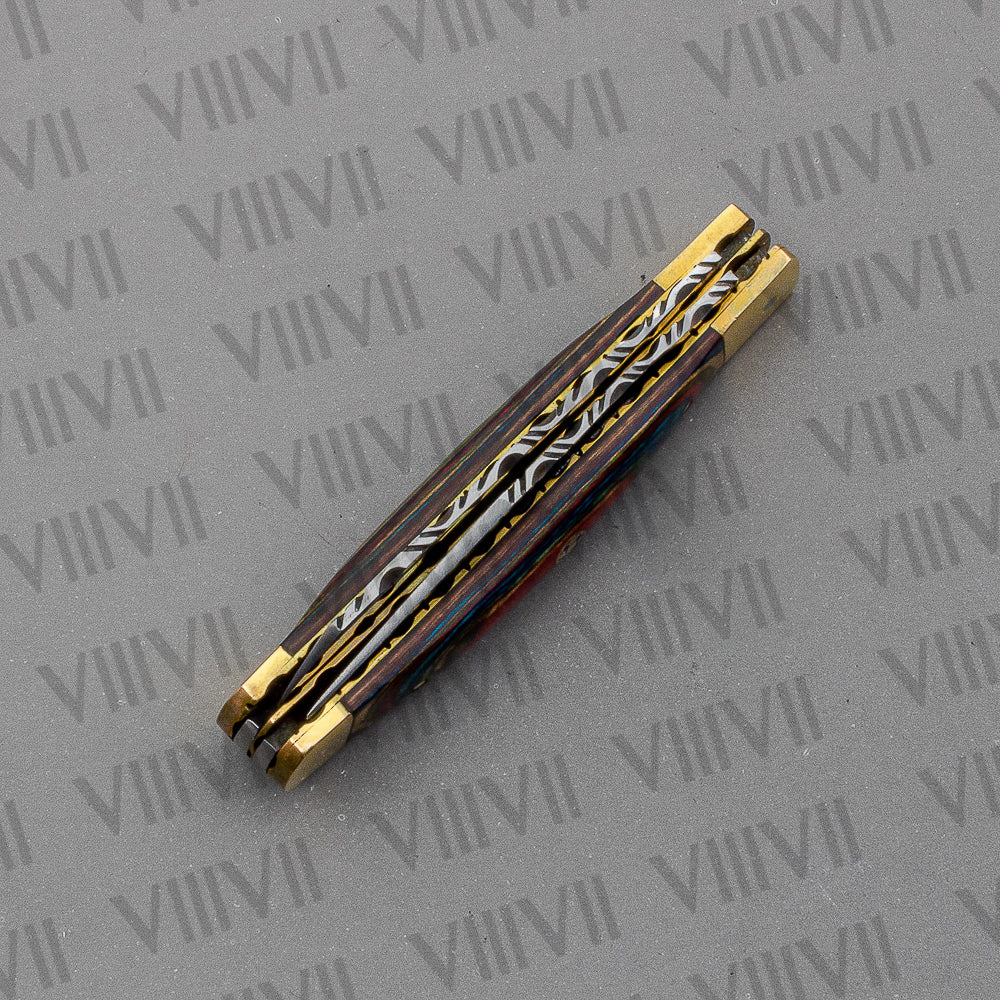 Double Blade Pocket Knife with Multi-Wood Handle | Trapper Folding Knife with Spey & Clip Point Blades – Gift Box or Leather Sheath Included