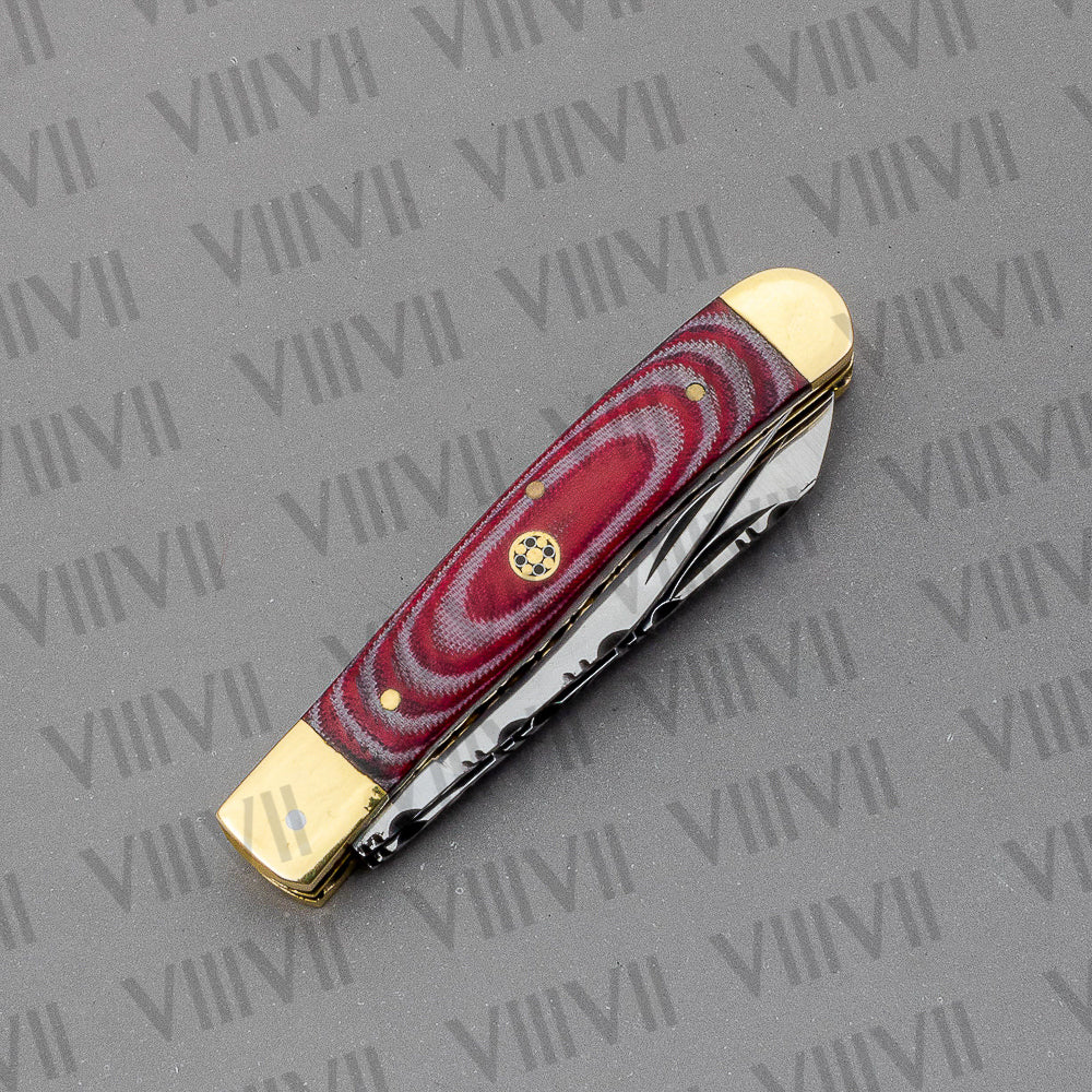 Double Blade Pocket Knife with Micarta Handle | Trapper Folding Knife with Clip & Spey Blades – Gift Box or Leather Sheath Option