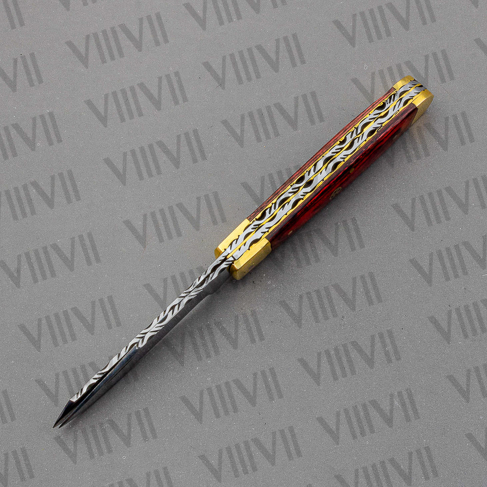 Double Blade Pocket Knife with Pakka Wood Handle | Trapper Folding Knife with Spey & Clip Point Blades – Gift Box or Leather Sheath Included