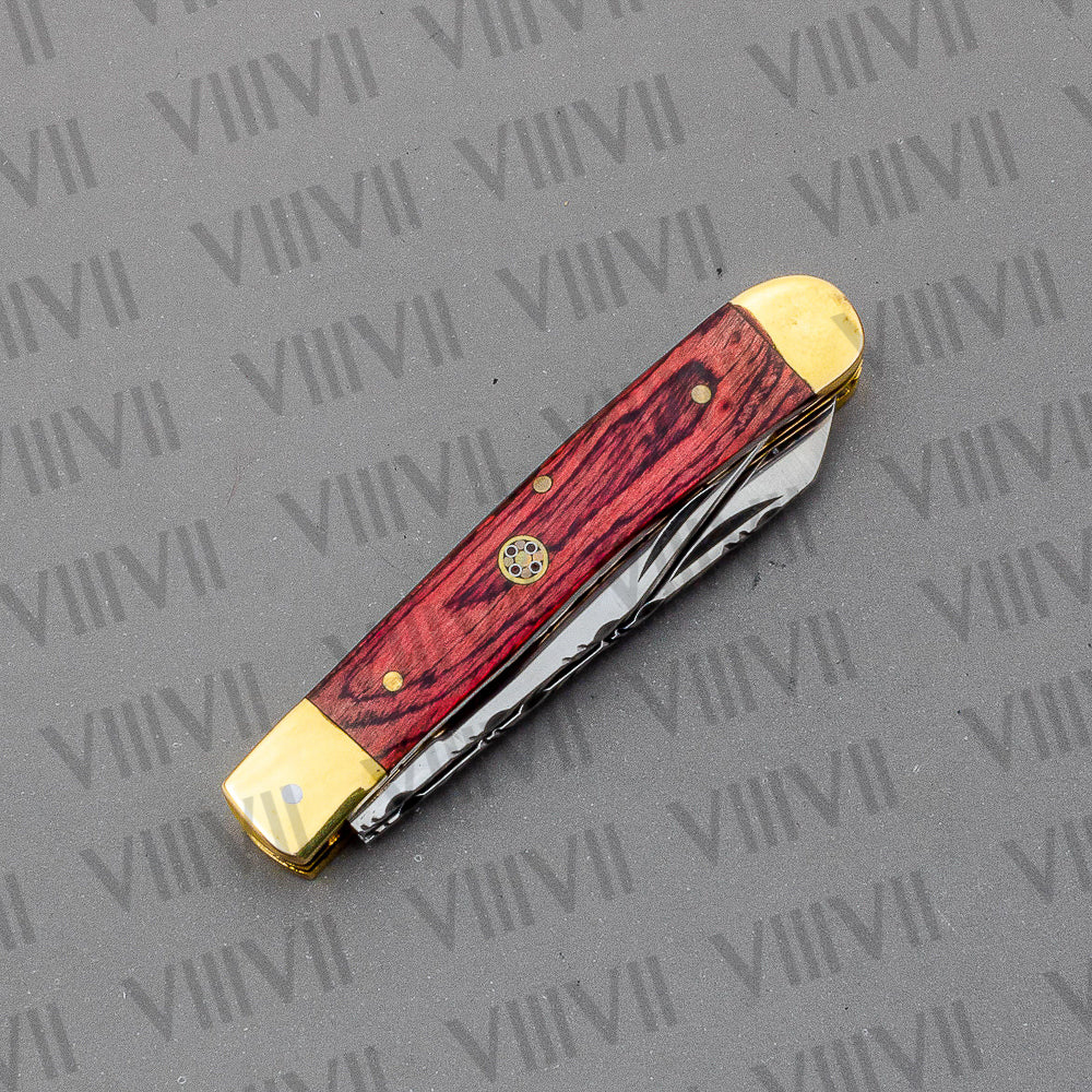 Double Blade Pocket Knife with Pakka Wood Handle | Trapper Folding Knife with Spey & Clip Point Blades – Gift Box or Leather Sheath Included