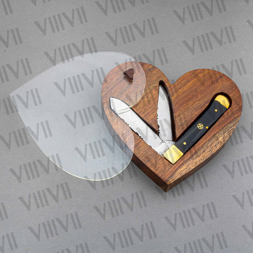 Double Blade Pocket Knife with Bull Horn Handle | Trapper Knife with Spey & Clip Point Blades – Gift Box or Leather Sheath Option