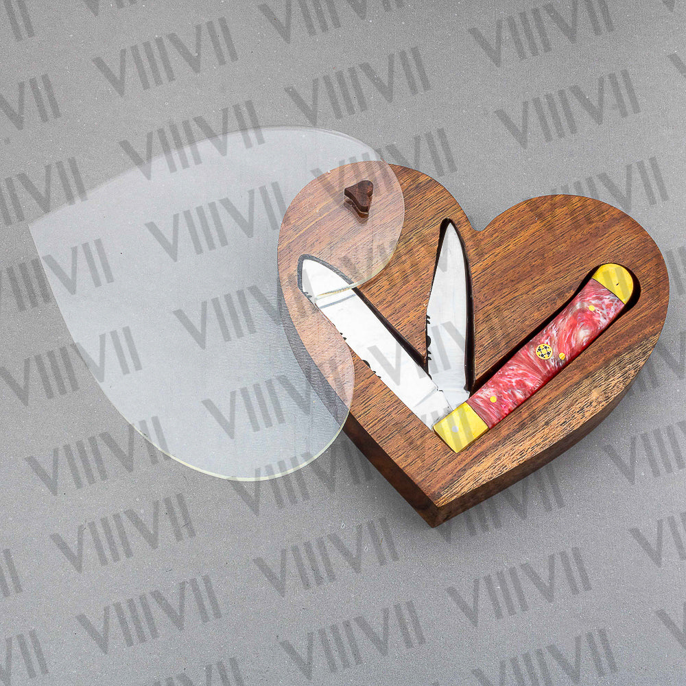 Double Blade Pocket Knife with Pink Resin Handle | Trapper Folding Knife with Clip & Spey Blades – Gift Box or Leather Sheath