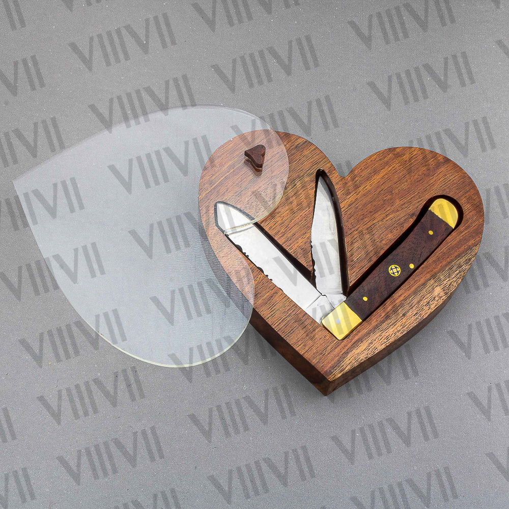 Double Blade Pocket Knife with Dollar Wood Handle | Trapper Folding Knife with Spey & Clip Point Blades – Gift Box or Leather Sheath Option