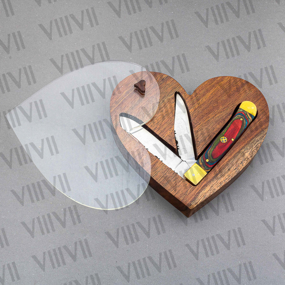 Double Blade Pocket Knife with Multi-Wood Handle | Trapper Folding Knife with Spey & Clip Point Blades – Gift Box or Leather Sheath Included