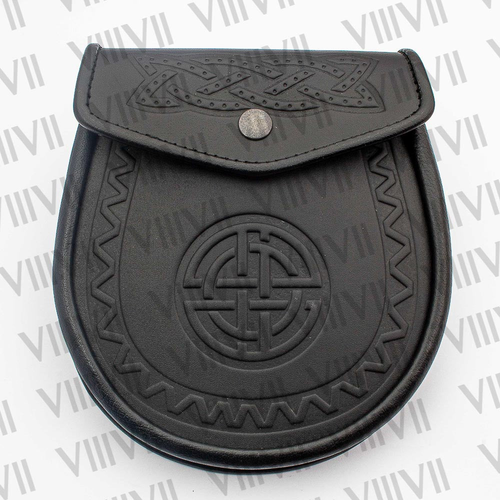 Celtic Embossed Full Day Sporran Cowhide Leather Highland Games Burns Night Hogmanay Tartan Day Scottish Parades