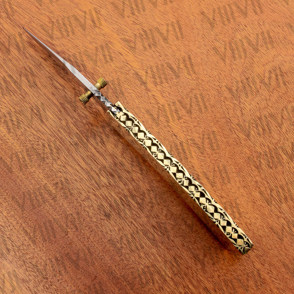 Stainless Steel Pocket Knife with Brass Handle | Folding Knife with Leather Sheath for EDC & Gifting