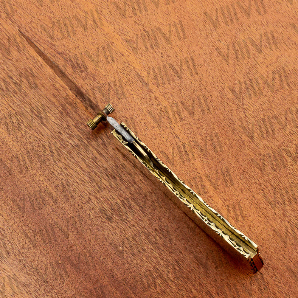 Stainless Steel Pocket Knife with Brass Handle | Folding Knife with Leather Sheath for EDC & Gifting