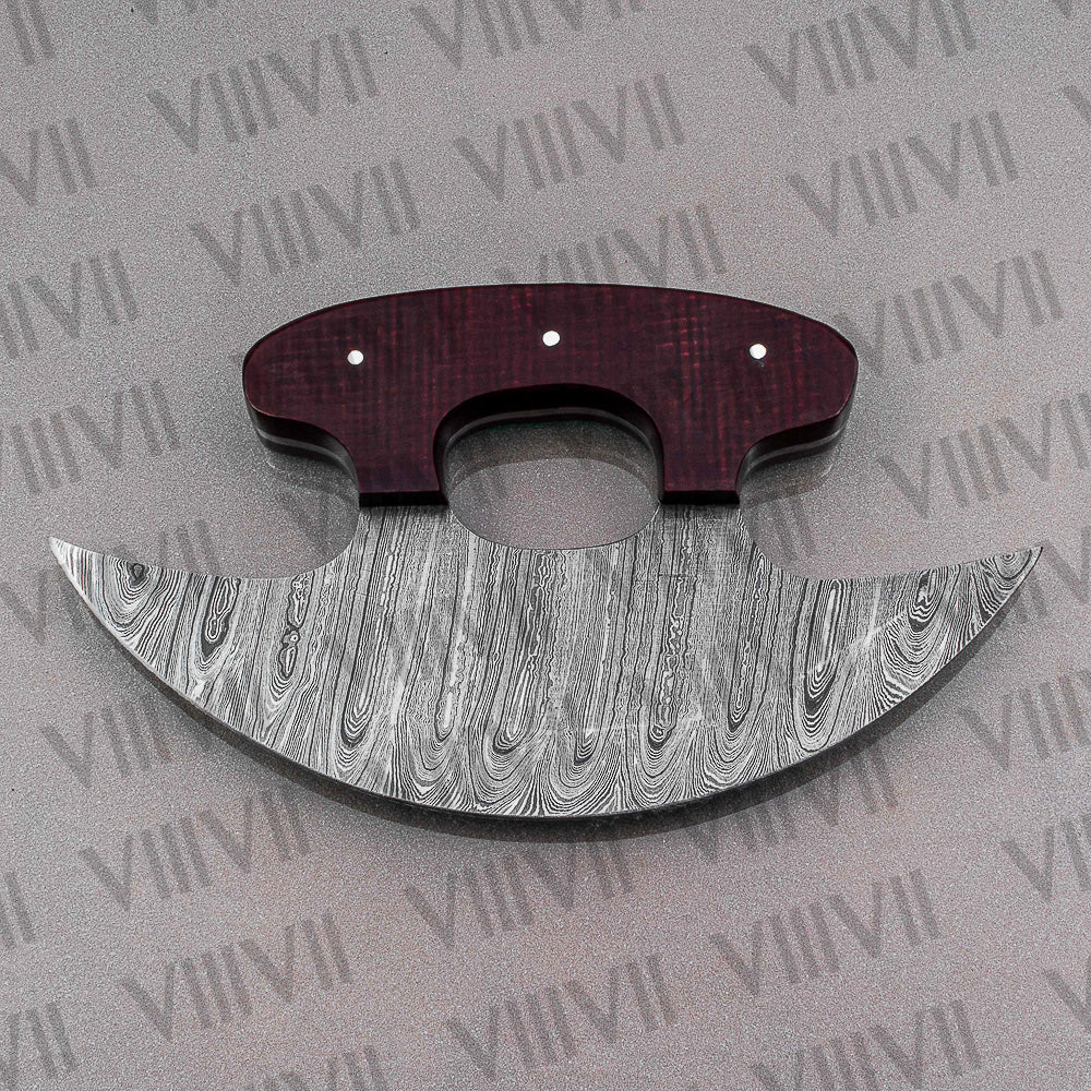Pizza Knife, Alaskan Ulu Knife Hand-Forged from Damascus Steel with Micarta Handle  Unique Kitchen Tool & Gift