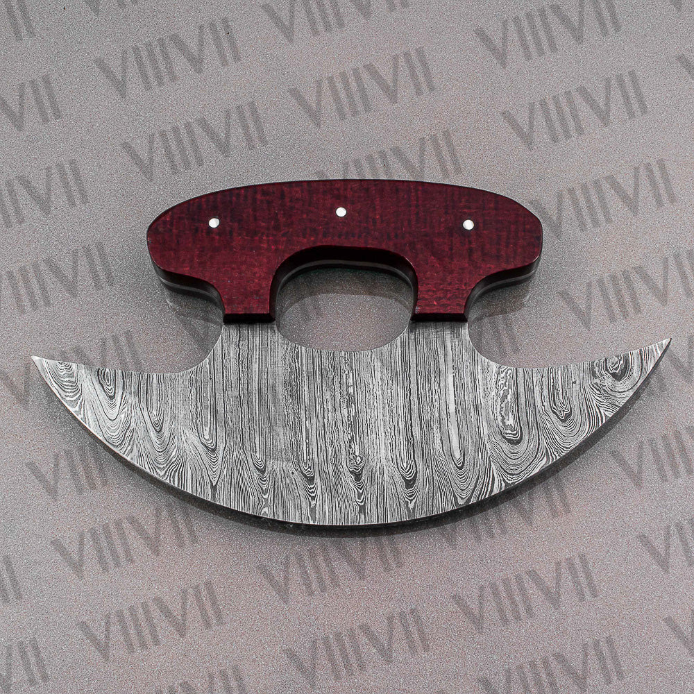 Pizza Knife, Alaskan Ulu Knife Hand-Forged from Damascus Steel with Micarta Handle  Unique Kitchen Tool & Gift