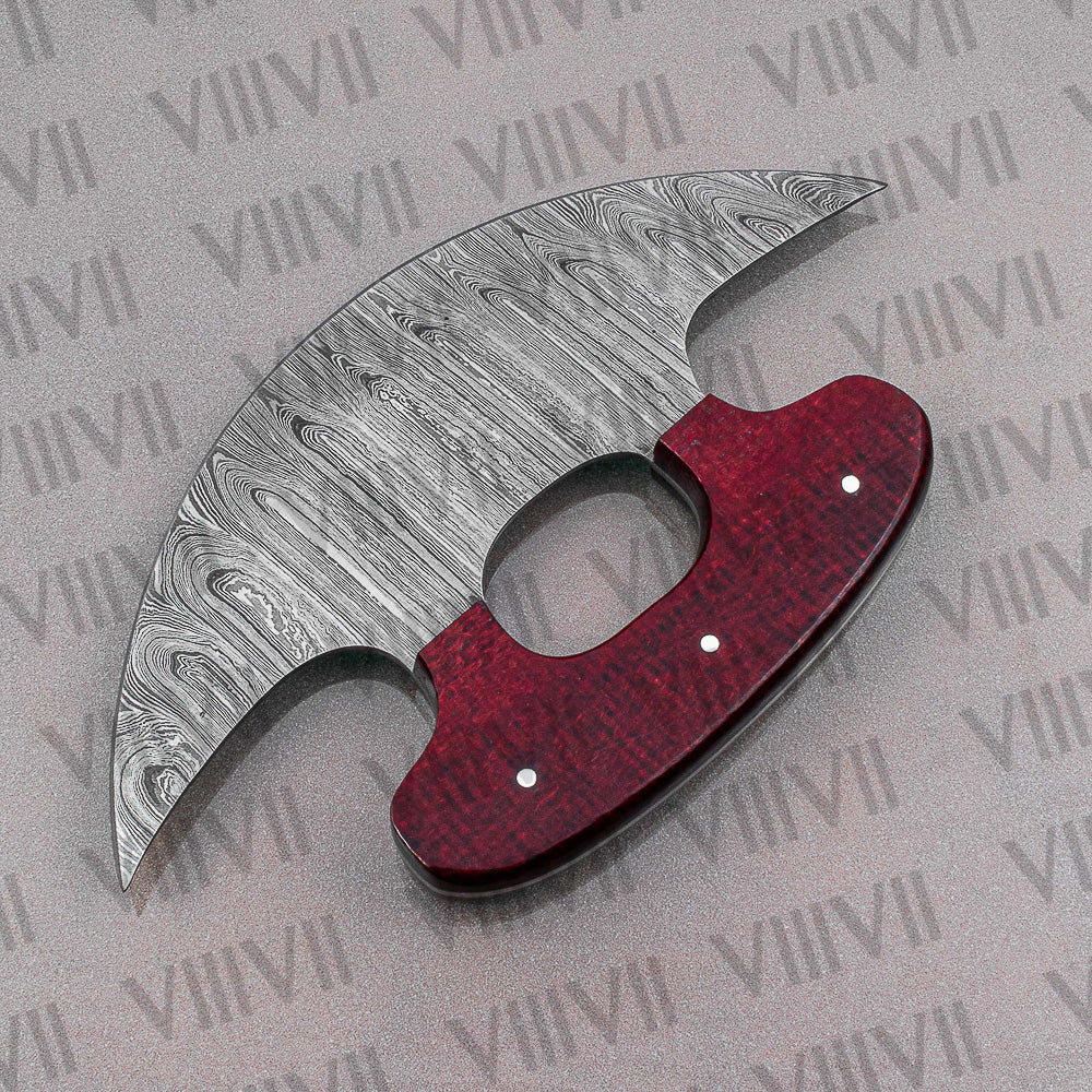 Pizza Knife, Alaskan Ulu Knife Hand-Forged from Damascus Steel with Micarta Handle  Unique Kitchen Tool & Gift