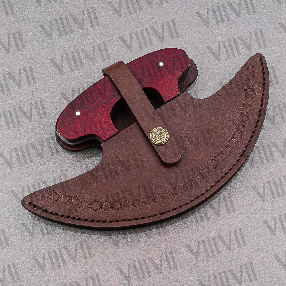 Pizza Knife, Alaskan Ulu Knife Hand-Forged from Damascus Steel with Micarta Handle  Unique Kitchen Tool & Gift