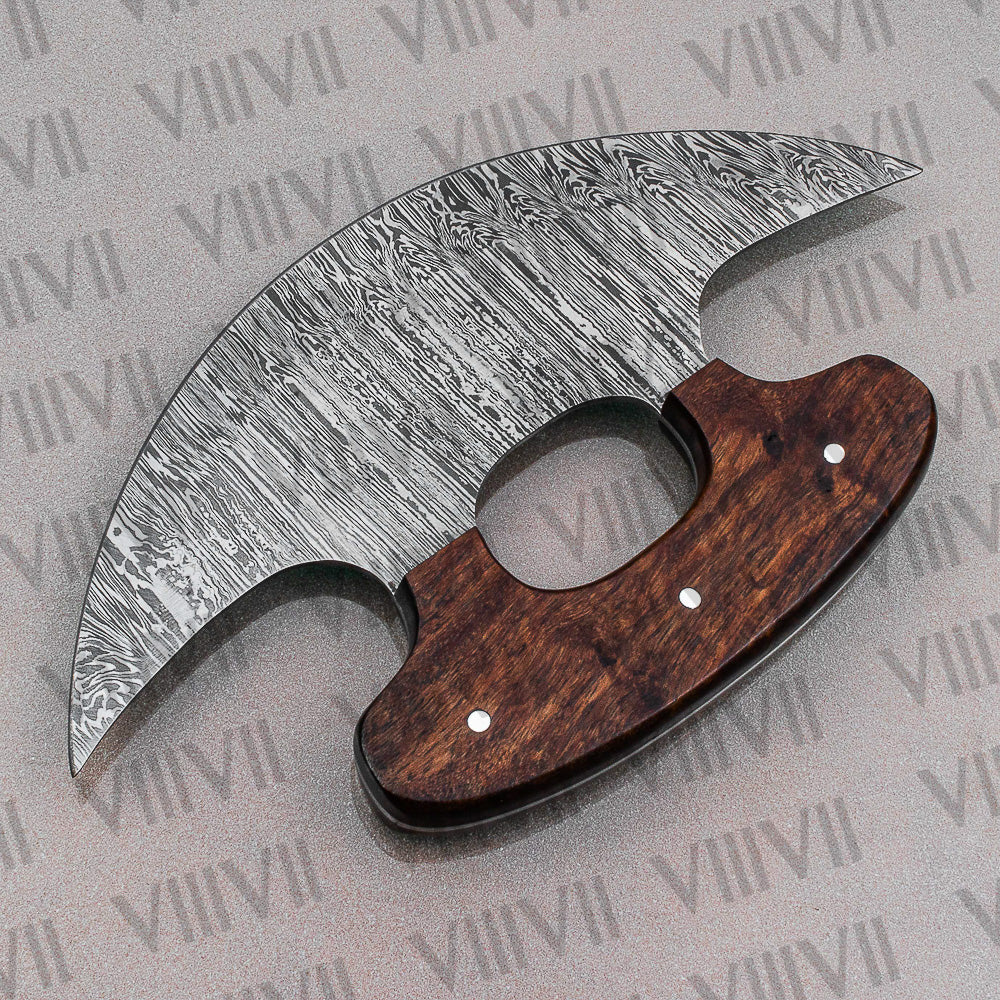 Damascus Steel Pizza Knife, Alaskan Ulu Knife with Rosewood Handle – Handmade Kitchen Tool & Gift