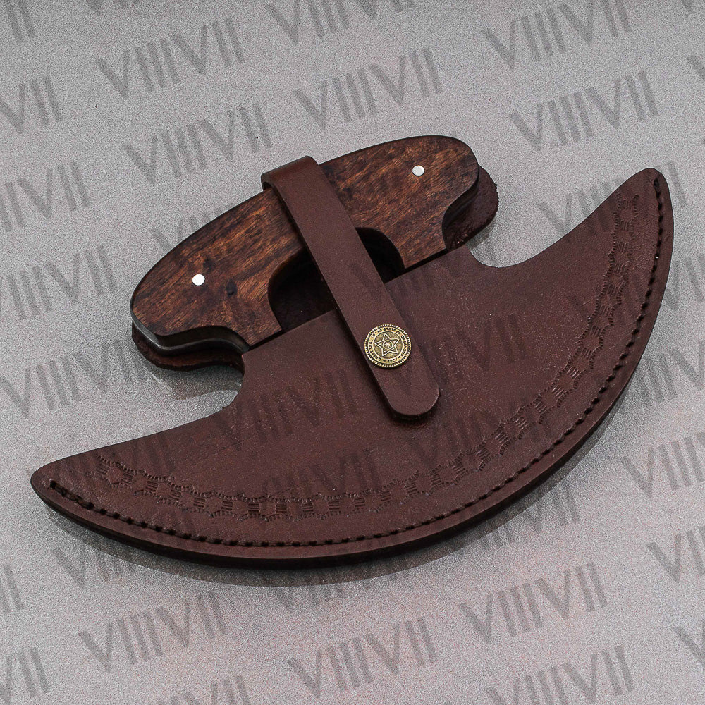 Damascus Steel Pizza Knife, Alaskan Ulu Knife with Rosewood Handle – Handmade Kitchen Tool & Gift