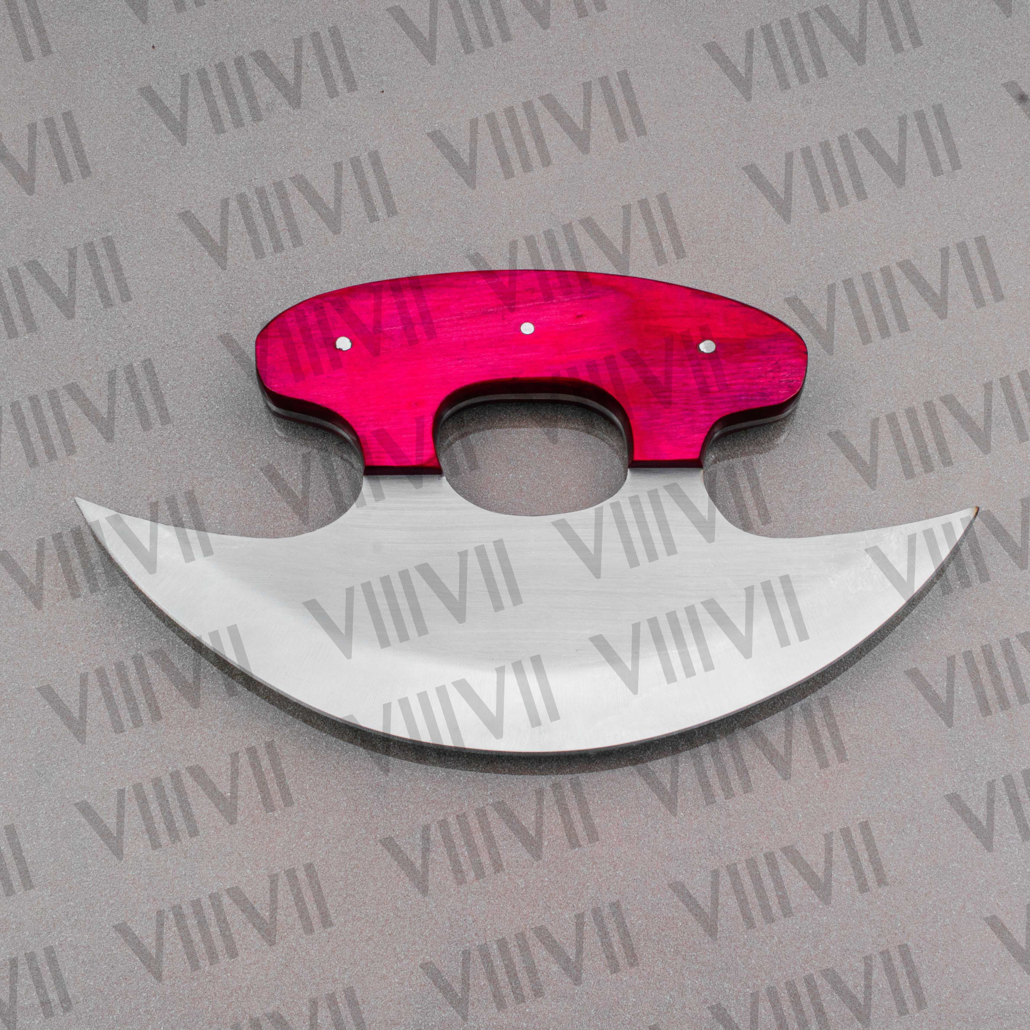 Pizza Knife, Alaskan Ulu Knife with Stainless Steel Blade & Pink Wood Handle – Handmade Kitchen Tool