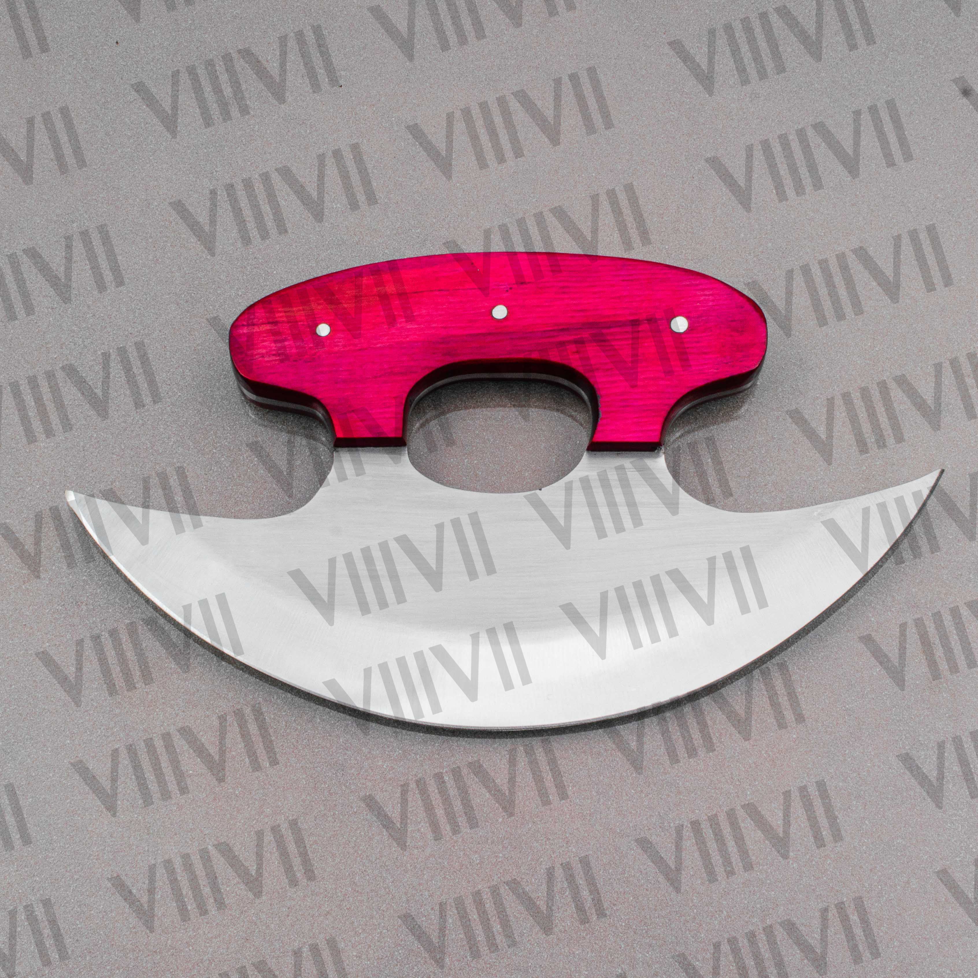 Pizza Knife, Alaskan Ulu Knife with Stainless Steel Blade & Pink Wood Handle – Handmade Kitchen Tool