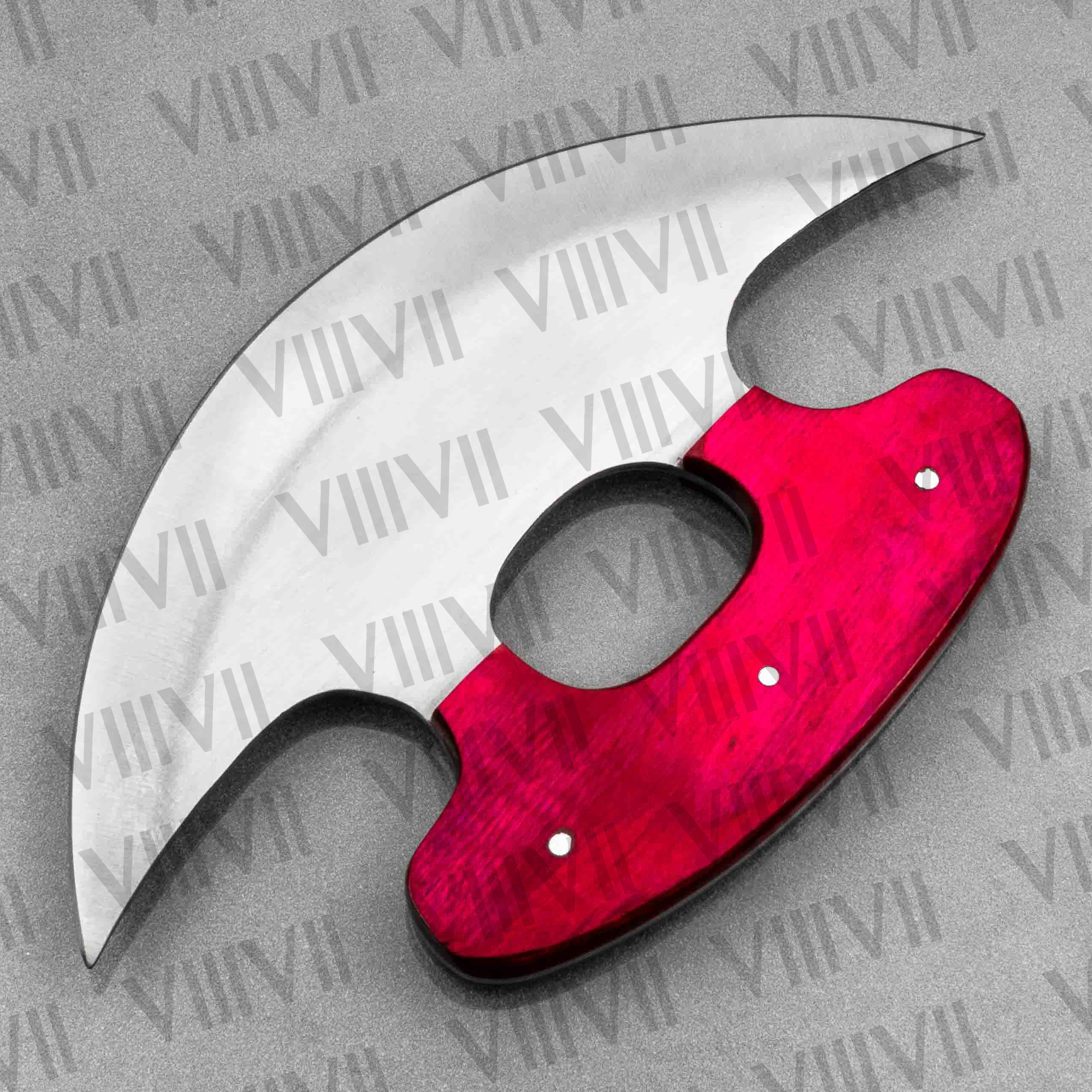 Pizza Knife, Alaskan Ulu Knife with Stainless Steel Blade & Pink Wood Handle – Handmade Kitchen Tool